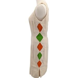 Vintage 1960s Alfred Werber Mod Shift Dress Cream Color Block Zip Union Made 60s